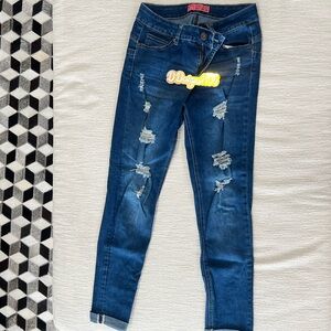 Wax Jean Dark Blue Distressed Skinny Jeans